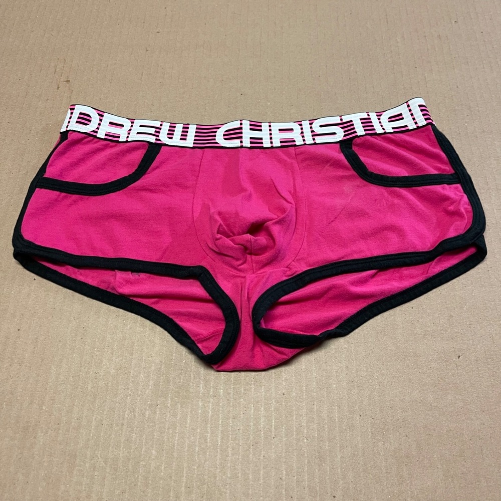 Andrew Christian NWOT Men's L Fuchsia Pink Retro Pocket Pouch Boxer Trunks